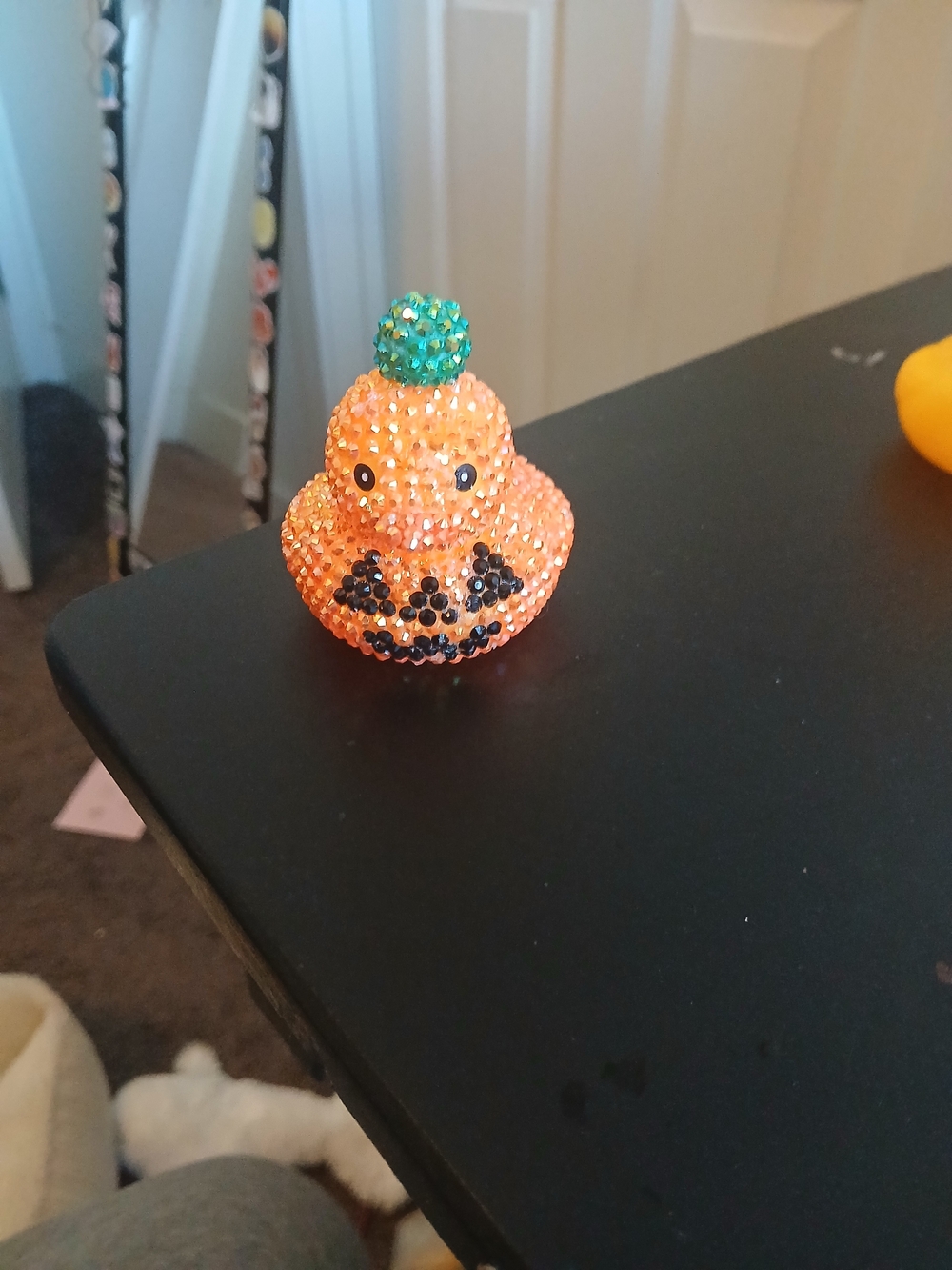 Embellished Orange Pumpkin Duck Figure - Decorative Halloween Accent